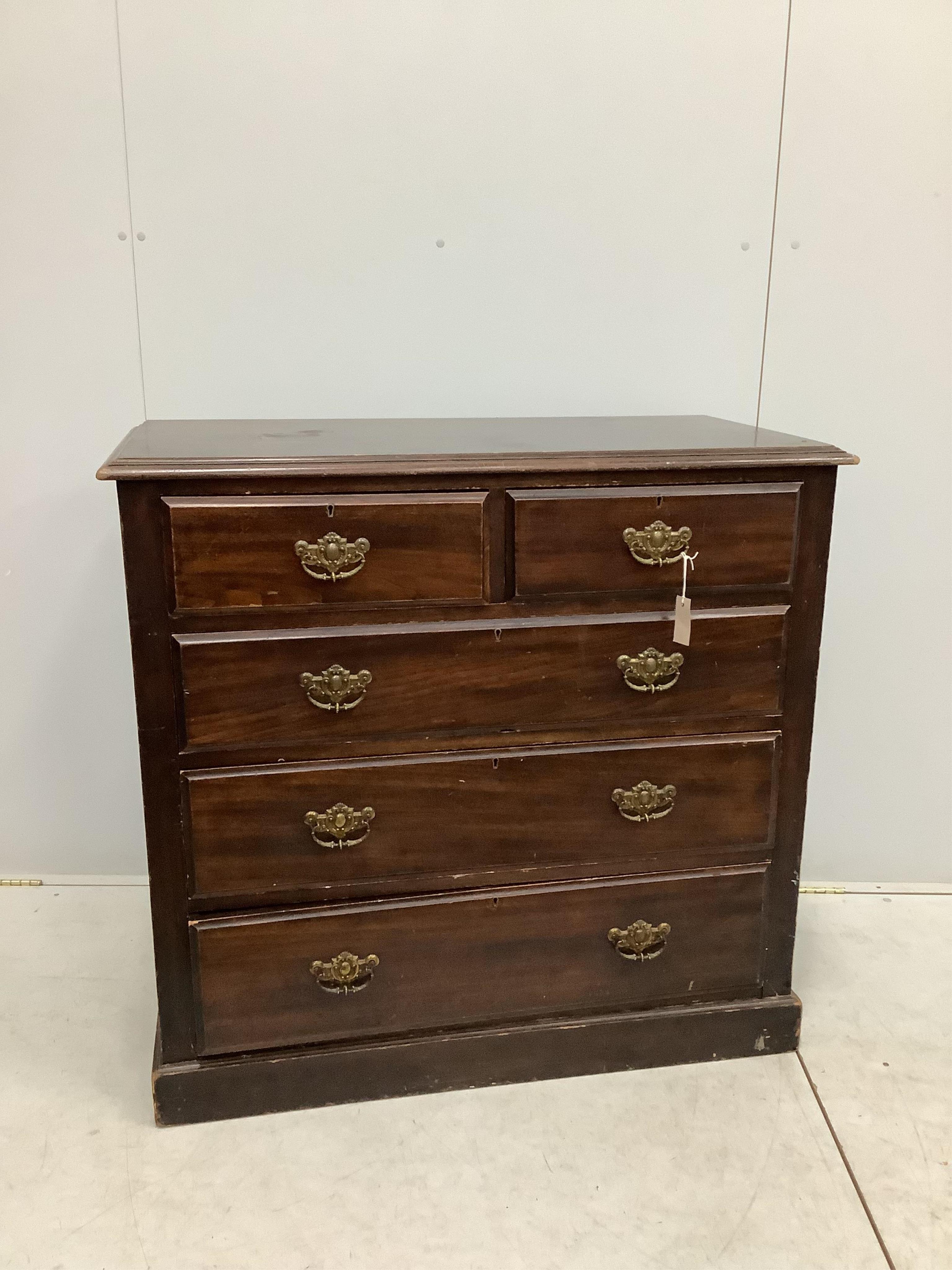 A late Victorian mahogany chest, width 108cm, depth 53cm, height 102cm. Condition - poor to fair